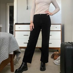 Black wide leg corduroy Everlane high-waisted pants